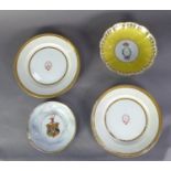 TWO JOHN ROSE & CO., COALBROOKDALE, SHROPSHIRE ARMORIAL PORCELAIN PLATES, the centres with a crest