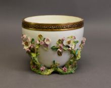 LATE VICTORIAN MOORE BROTHERS PORCELAIN JARDINIERE, the white glazed ovoid bowl with gilded and