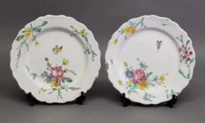 PAIR OF 18th CENTURY CONTINENTAL, PROBABLY STRASBOURG, FAYENCE PLATES, each polychrome enamelled