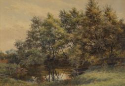MARY B. BIGLAND (1844-?) WATERCOLOUR Tree lined riverscape Signed 9 ½” x 13 ½” (24.1cm x 34.3cm)