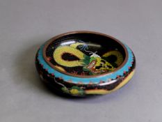 CHINESE REPUBLIC PERIOD CLOISONNE BOWL CIRCULAR AND SQUAT FORM decorated with sinuous yellow and