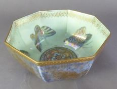 WEDGWOOD BUTTERFLY LUSTRE GLAZED OCTAGONAL BOWL BY DAISY MAKEIG-JONES, pattern no Z4830, the pale