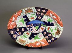 EARLY 19th CENTURY DERBY PORCELAIN JAPAN DECORATED OVAL MEAT DISH, richly enamelled and gilded,