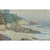 W H HUTCHINGS (EARLY TWENTIETH CENTURY) WATERCOLOUR Rocky Coastal scene Signed and dated 1933