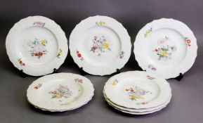 SET OF EIGHT LATE 18th CENTURY COPENHAGEN PORCELAIN PLATES from the 'Flora Danica' service, each