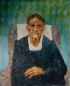 TONY TREWEEK (TWENTIETH CENTURY) OIL ON BOARD Seated female portrait Signed 36” x 29” (91.4cm x 7.