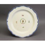 EARLY 19th CENTURY STAFFORDSHIRE CREAMWARE LARGE SCALLOPED BORDERED SERVING DISH, blue feathered rim