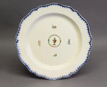 EARLY 19th CENTURY STAFFORDSHIRE CREAMWARE LARGE SCALLOPED BORDERED SERVING DISH, blue feathered rim