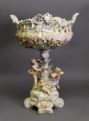 LATE 19th CENTURY GERMAN PORCELAIN PEDESTAL FRUIT STAND, the openwork bowl enamelled with flowers,
