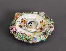 EARLY 19th CENTURY COALBROOKDALE (Shropshire) PORCELAIN FLORAL ENCRUSTED AND ENAMELLED INKSTAND with