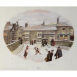 FRANCES LENNON PAIR OF SIGNED ARTIST PROOF OVAL COLOUR PRINTS ‘Bridge Inn, Hayfield’ ‘Market Street,