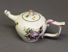 LATE 18th CENTURY GERMAN LUDWIGSBURG PORCELAIN TEAPOT WITH ASSOCIATED COVER, harp shape handle,