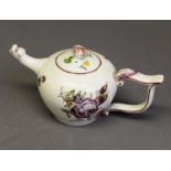 LATE 18th CENTURY GERMAN LUDWIGSBURG PORCELAIN TEAPOT WITH ASSOCIATED COVER, harp shape handle,