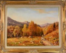 J GREENWELL (TWENTIETH CENTURY) OIL PAINTING ON CANVAS Autumnal upland landscape Signed lower left