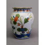 18th CENTURY IMOLA FAYENCE OVOID JAR, polychrome enamelled in chinoiserie taste, 7 3/4in (19.5cm)