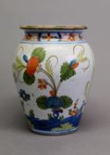 18th CENTURY IMOLA FAYENCE OVOID JAR, polychrome enamelled in chinoiserie taste, 7 3/4in (19.5cm)
