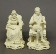PAIR OF EARLY 19th CENTURY ENGLISH BISUIT PORCELAIN FIGURES OF WILLIAM WILBERFORCE AND HIS WIFE,