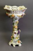 LATE 19th CENTURY GERMAN (Dresden) PORCELAIN TALL PEDESTAL FRUIT STAND, the bowl pierced and