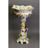 LATE 19th CENTURY GERMAN (Dresden) PORCELAIN TALL PEDESTAL FRUIT STAND, the bowl pierced and