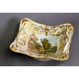 EARLY 19th CENTURY DERBY PORCELAIN TWO HANDLED FRUIT BOWL, of dished shape-oblong form, the well