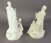 LATE 18th CENTURY DERBY BISCUIT PORCELAIN MODEL OF A CLASSICAL FEMALE FIGURE holding a lyre, a putto