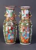 PAIR OF CHINESE LATE QING DYNASTY CANTON DECORATED PORCELAIN VASES, each all-over polychrome