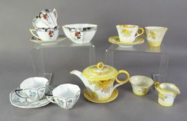 SHELLEY CHINA REGENT SHAPE TETE-A-TETE, yellow flowers pattern no 12190, viz a teapot, cover and