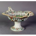 LATE 19th CENTURY MASONS IRONSTONE VASE ON A TABLE PATTERN TWO HANDLE PIERCED PEDESTAL BOWL,