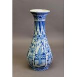 LATE 19th CENTURY DUTCH DELFT POLYGONAL PEAR SHAPE VASE, painted in blue with alternate panels of