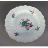 PAIR OF 18th CENTURY MEISSEN PORCELAIN SCALLOPED PLATE, the wrythen fluted and ozier moulded