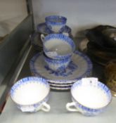 BAVARIAN BLUE AND WHITE CHINA TEA SERVICE FOR SIX PERSONS (17 PIECES) (ONE CUP MISSING)
