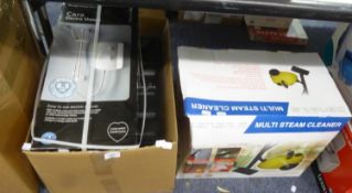 BOXED ELECTRICAL ITEMS INCLUDING; TRITON ELECTRIC SHOWER, TESCO PAPER SHREDDER, STEAM CLEANER,