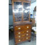 AN ANTIQUE  MAHOGANY SECRETAIRE BOOKCASE, THE UPPER SECTION HAVING ASTRAGAL GLAZED DOORS, HAVING 4