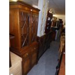 GEORGE III STYLE SECRETAIRE LIBRARY BOOKCASE, WITH TWO ASTRAGAL GLAZED DOORS OVER A SLIGHTLY