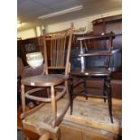 A BENTWOOD ROCKING CHAIR AND A SMALL BEDROOM CHAIR (2)