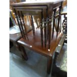 A MAHOGANY SQUARE OCCASIONAL TABLE AND A NEST OF 3 MAHOGANY COFFEE TABLES (A.F.)