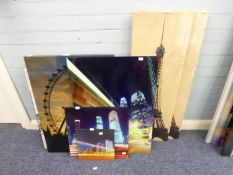 SIX CANVAS PRINTS MAINLY ICONIC PARIS ARCHITECTURE, SOME DUPLICATIONS AND THREE UNFRAMED TIME-