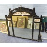 EARLY TWENTIETH CENTURY AESTHETIC MOVEMENT OVER MANTEL MIRROR, POINTED ARCH EBONISED WOOD WITH