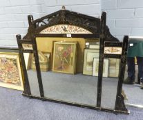 EARLY TWENTIETH CENTURY AESTHETIC MOVEMENT OVER MANTEL MIRROR, POINTED ARCH EBONISED WOOD WITH