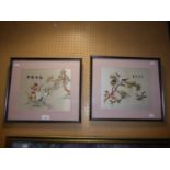 A PAIR OF CHINESE SILK EMBROIDERED PICTURES, ‘CRANES’ AND ‘EAGLES’, 9” X 10 ¾”