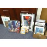 SUNDRY FRAMED PRINT AND UNUSED PHOTOGRAPH FRAMES, STILL IN CELLOPHANE WRAPPERS AND SUNDRY DECORATIVE