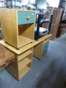 A MODERN DOUBLE PEDESTAL DESK WITH THREE DRAWERS WITH FALL FRONTS AND MATCHING PEDESTAL