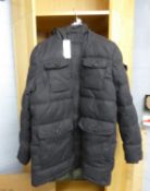 MODERN GENTS BLACK QUILTED FABRIC SHOWER RESISTANT OUTDOOR HOODED COAT, LARGE SIZE WITH ORIGINAL