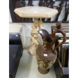 LARGE EARLY TWENTIETH CENTURY EMBOSSED EARTHENWARE TERRACOTTA AND WHITE CLASSICAL FORM EWER,