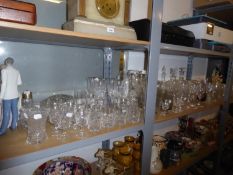 QUANTITY OF ASSORTED GLASSWARE, to include drinking glasses, sundae glasses, decanters, pickle and