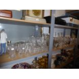 QUANTITY OF ASSORTED GLASSWARE, to include drinking glasses, sundae glasses, decanters, pickle and