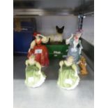 FOUR ROYAL DOULTON CHINA FIGURES, 2 x 'FAIR MAIDEN', HN 2211, LOYAL FRIEND HN 3358, BUTTERCUP HN