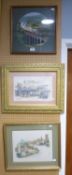 D.G. ROBINSON TWO MODERN CROSS STITCH PICTURES Houses MODERN, CIRCULAR WOOL WORK PICTURE Steam train