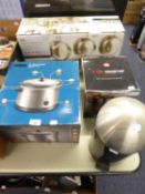 GOOD SELECTION OF MAINLY NEW OR LITTLE USED MODERN KITCHENALIA TO INCLUDE; TWO BOXED SAUCEPAN SETS