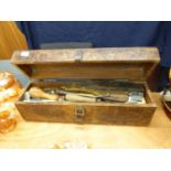 SMALL WOODEN TOOLBOX AND CONTENTS